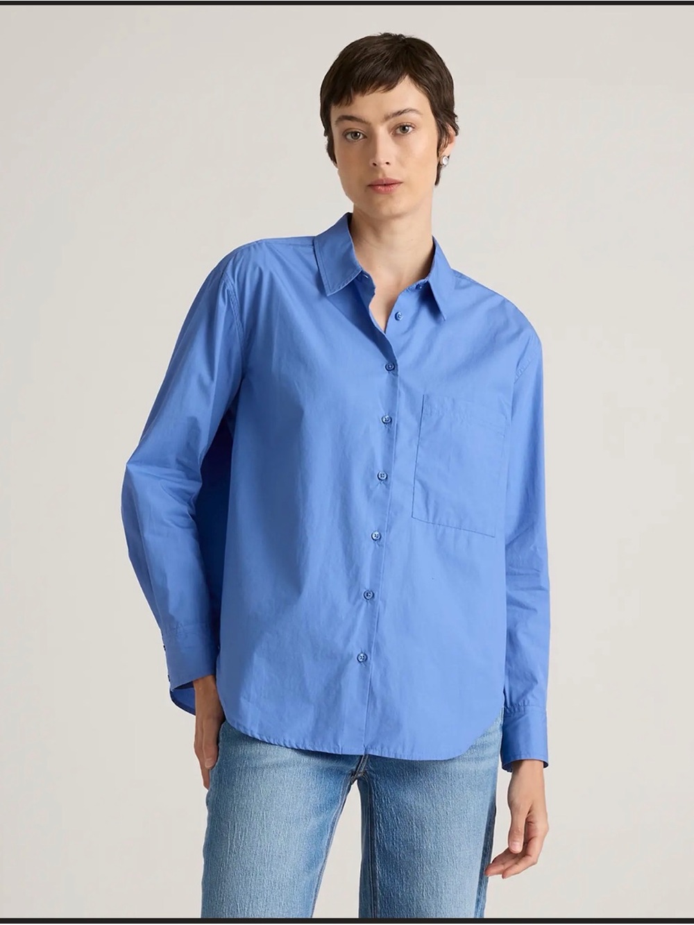 Quince Organic Cotton Boyfriend Button-Up Shirt in Periwinkle Blue